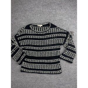 Indigenous Sweater Womens Medium‎ Black Striped Fringe Bell Sleeve Knit Pullover